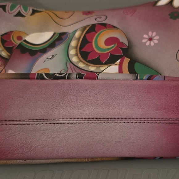 ANNA BY ANUSCHKA Elephant Crossbody Hand Painted Leather Artisan Statement Purse - Picture 6 of 6